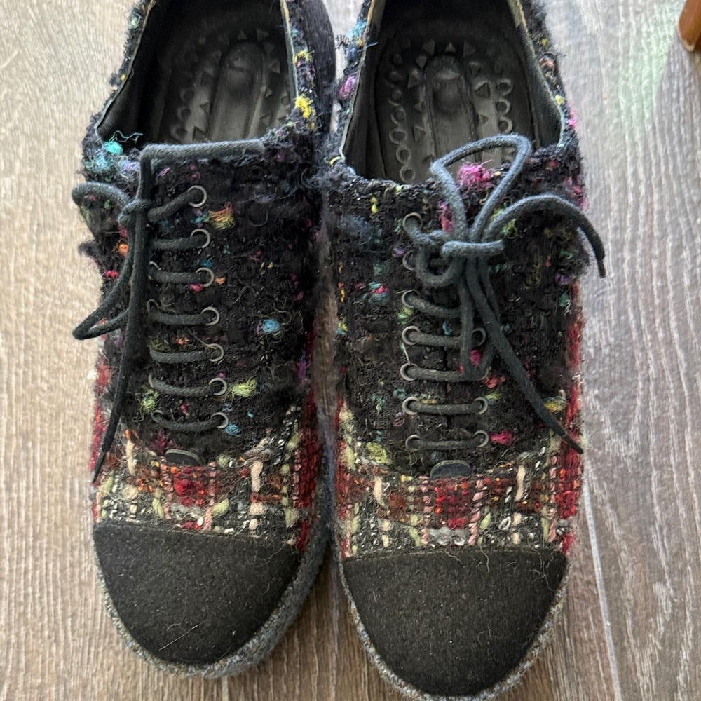 CHANEL Black and Multicolor Tweed Sneakers